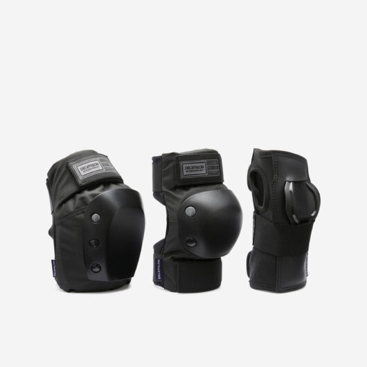 Adult 3-piece Skateboarding Protector Set Decathlon Pad500 Black