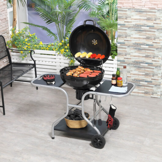 Black Portable Charcoal Bbq Shelf And 4 Hooks