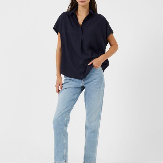 Crepe Light Recycled Popover Shirt Utility Blue