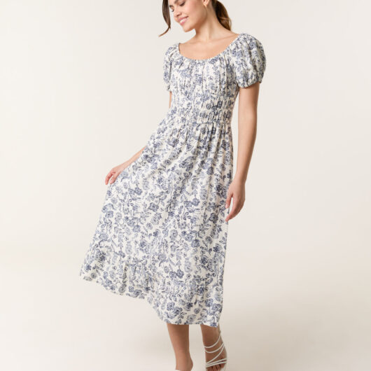 Ditsy Floral Puff Sleeve Dress - S / MULTI