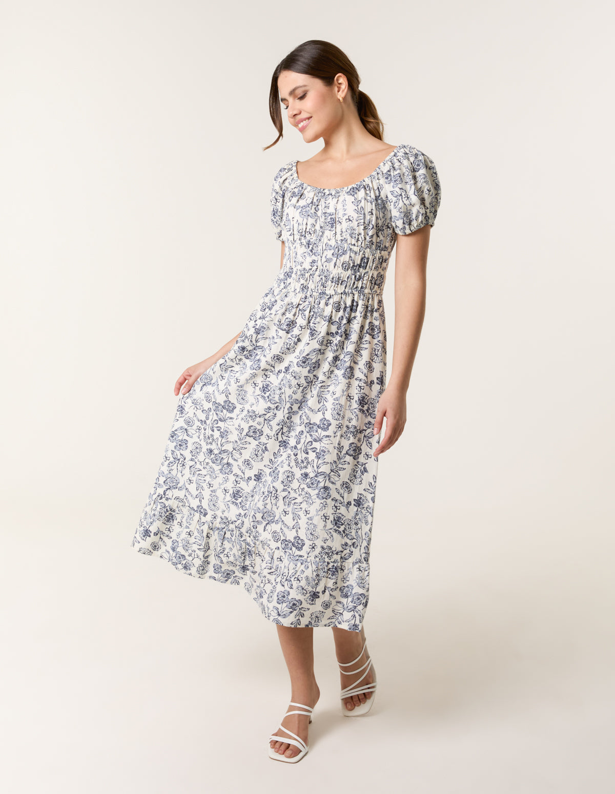 Ditsy Floral Puff Sleeve Dress - S / MULTI