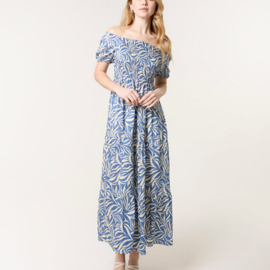 Elasticated Sleeve Maxi Dress - M / BLUE