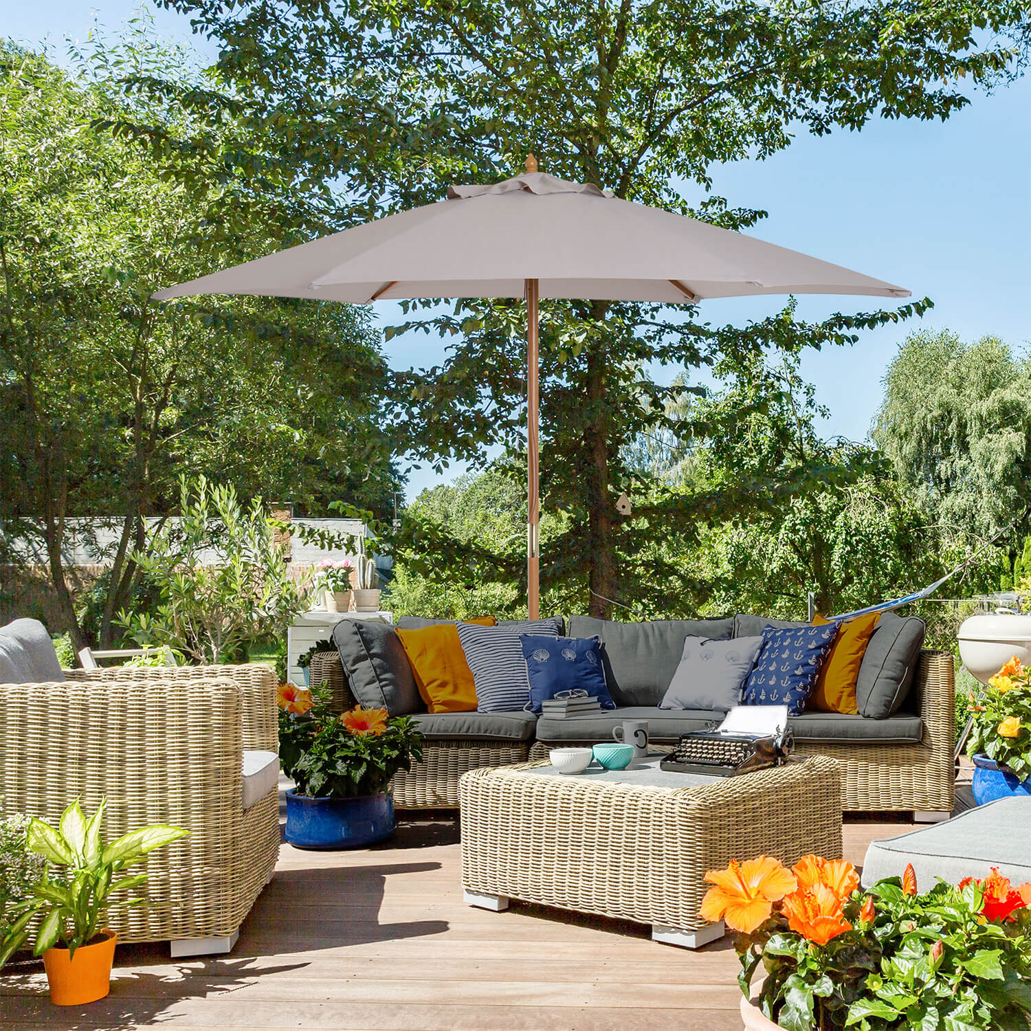 Grey 2.5M Wood Garden Parasol Canopy