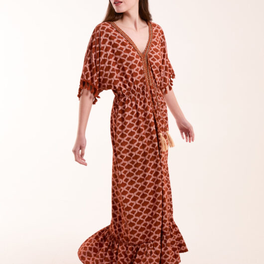 Tassel Detail Frill Hem Dress - S/M / Rust