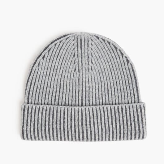 Two Tone Knit Beanie Hat Multi Grey